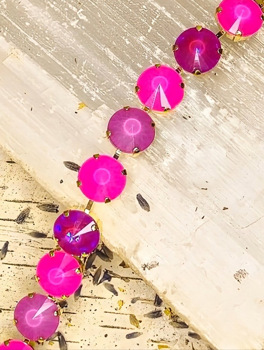 Neon Hot Pink Stardust Crystal In Classic Tennis Bracelet In 18K Gold Plated